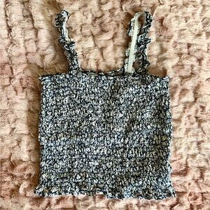 Old West White and Blue Smocked Ruffled Camisole